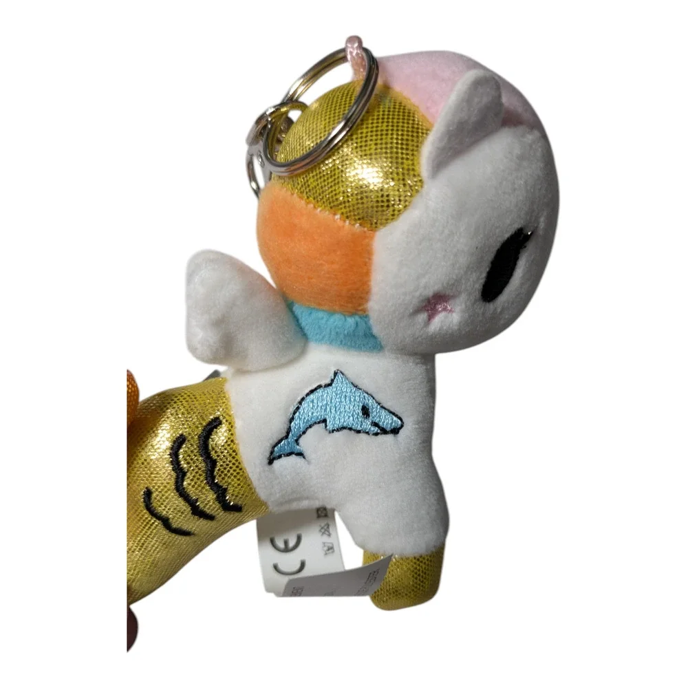 Tokidoki Perla Mermicorno Plush Keychain Sparkly White Body Dolphin-Themed Tail